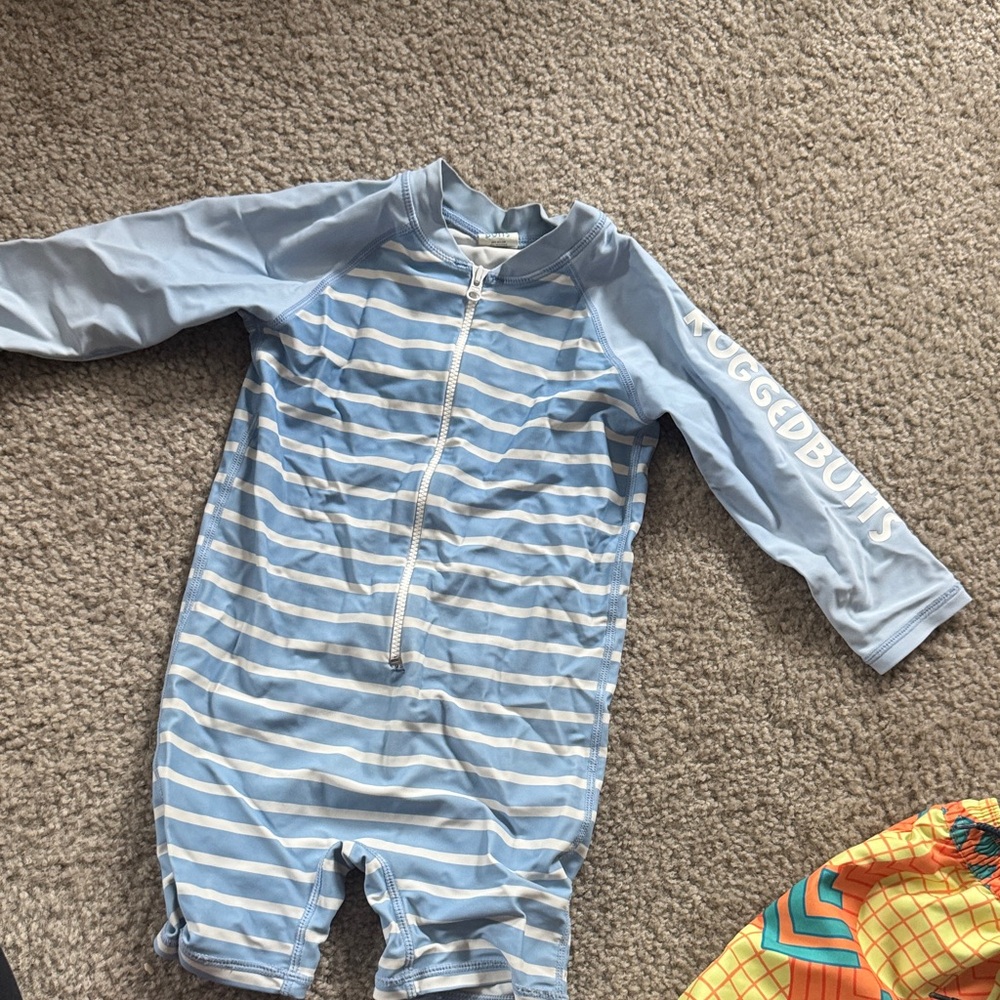 RuggedButts Light Blue Stripe Kids One-Piece Rash Suit